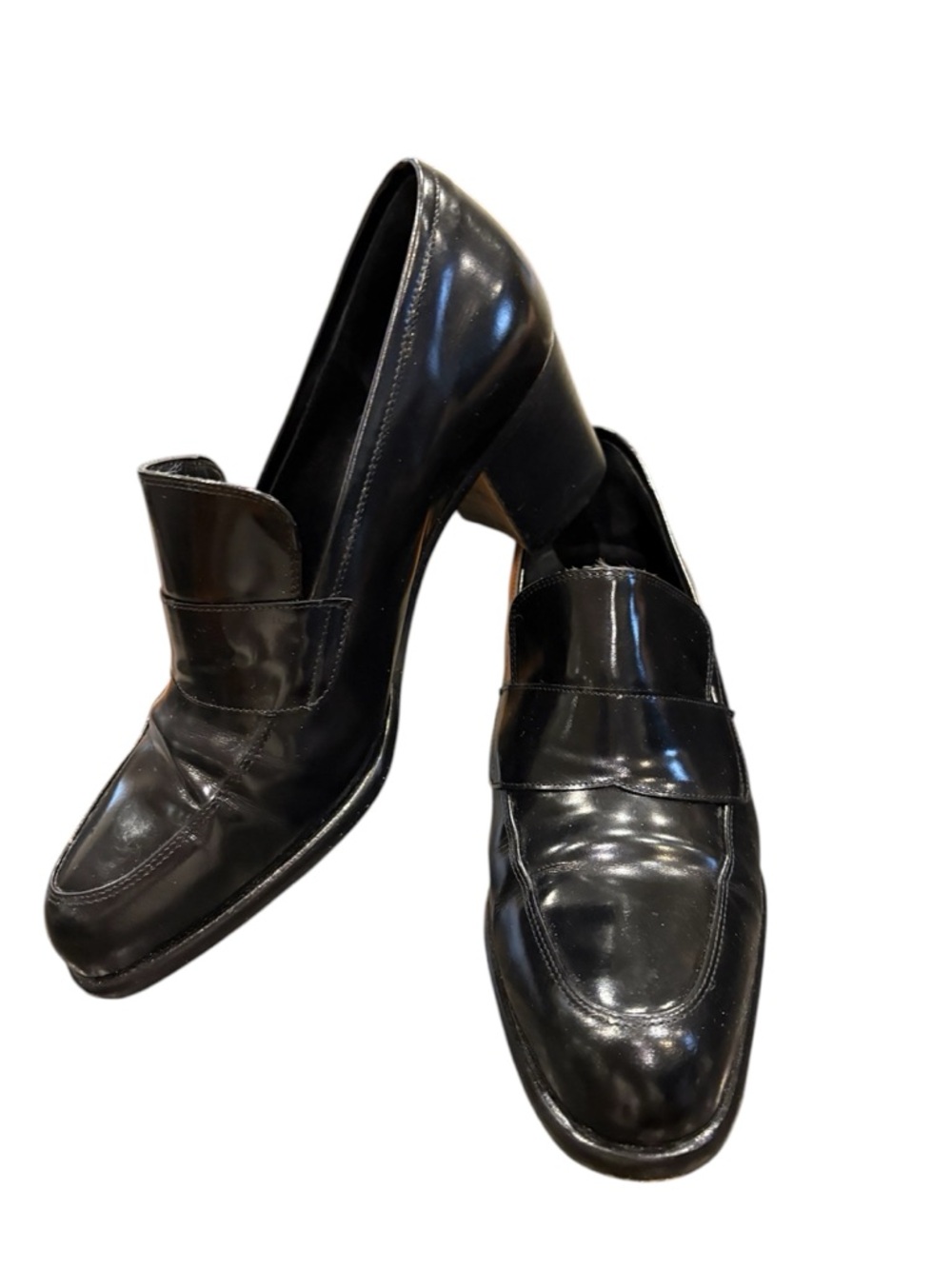 Browns Couture Classic Black Women’s Leather Loafers with chunky heel, size 6.5